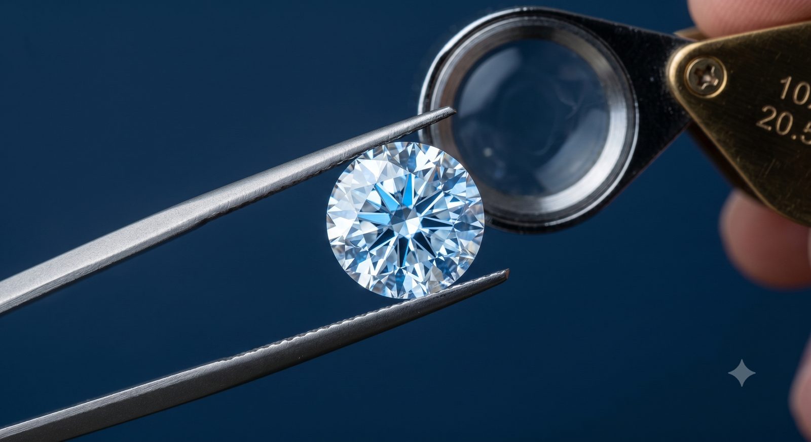 Diamond inspected through a jeweller loupe